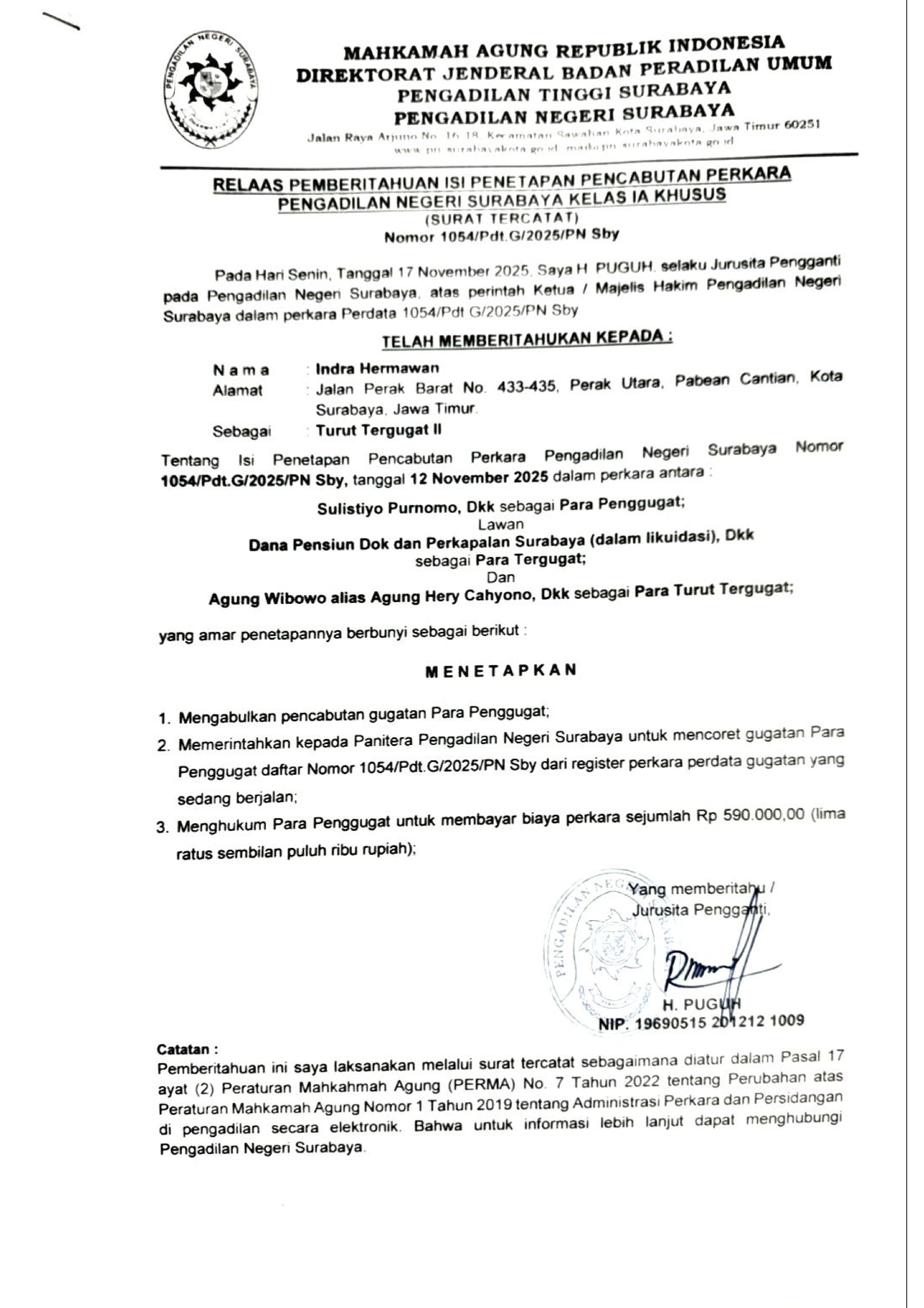 pemberitahuan umum1054.Pdt.G.2025 ( TT II)indra hermawan