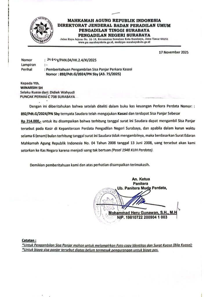 SISA PANJAR 892PDTG WINARSIH