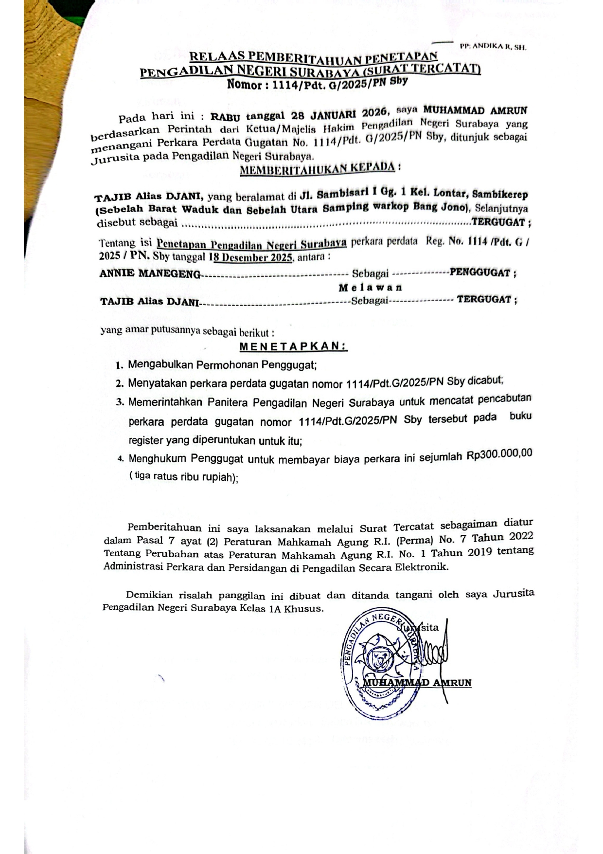 pemberitahuan umum1114 g 25 T tajib alias djani